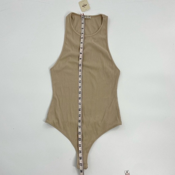 NWT FREE PEOPLE INTIMATELY TAN BODY SUIT NEUTRAL RIBBED SLEEVELESS HIGH NECK S - Picture 4 of 13